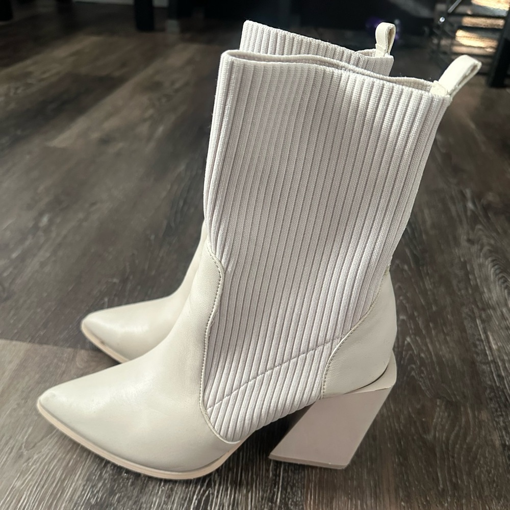 Miss Lola Cream Heeled Boots